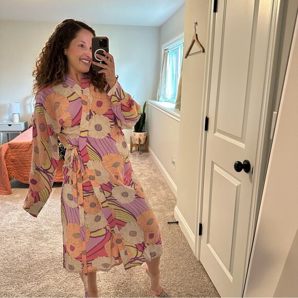 Rachel Comey Pink Purple Pop Floral Silk Robe Dress XS/S Oversized - Picture 6 of 16